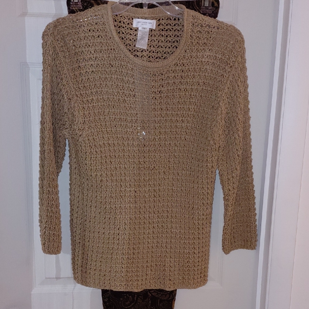 NWT Jones New York Sport Sweater Small Khaki Open Weave Cable